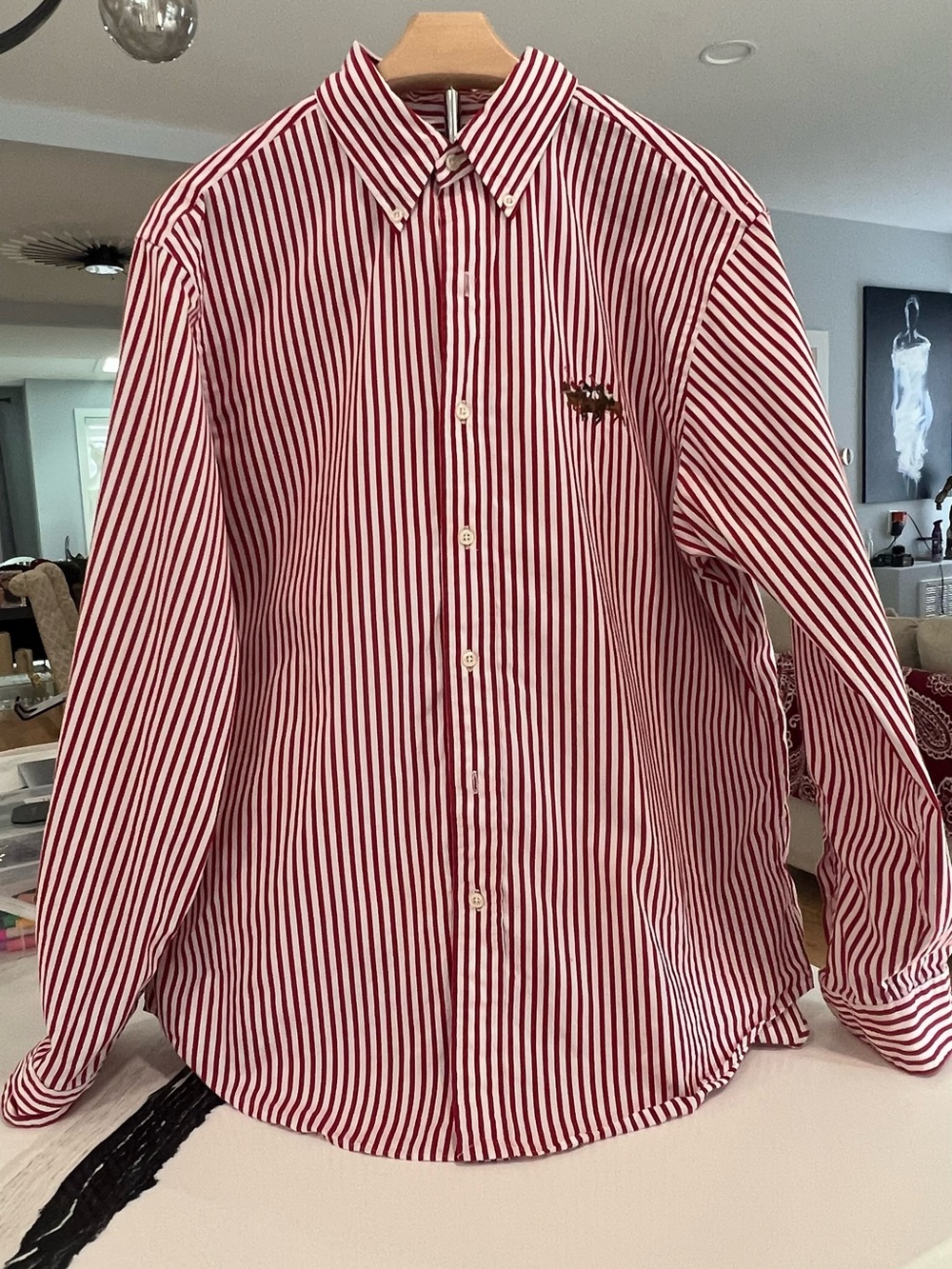 Ralph Lauren Red and White Vertical Stripe Button-Down Shirt